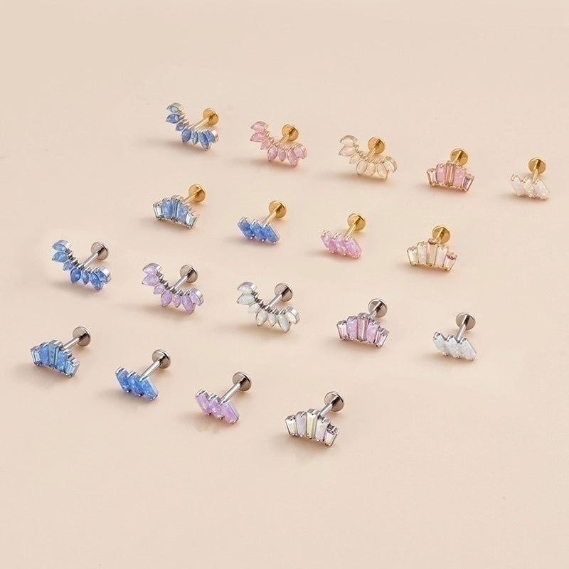 1 Piece Ear Cartilage Rings & Studs Fashion Crown Rectangle Pure Titanium Inlay Gem