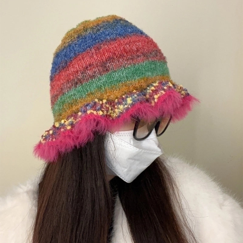 Women's Retro Bohemian Color Block Crochet Lace Wide Eaves Bucket Hat