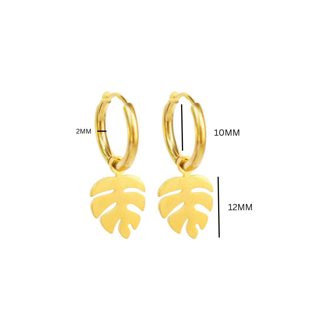 Tropical leaf charm hoops - Gold