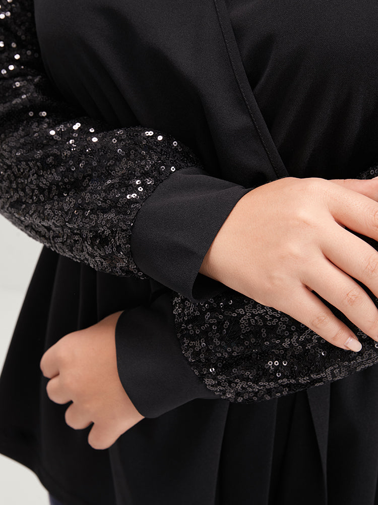 Solid Sequin Belted Surplice Neck Blouse