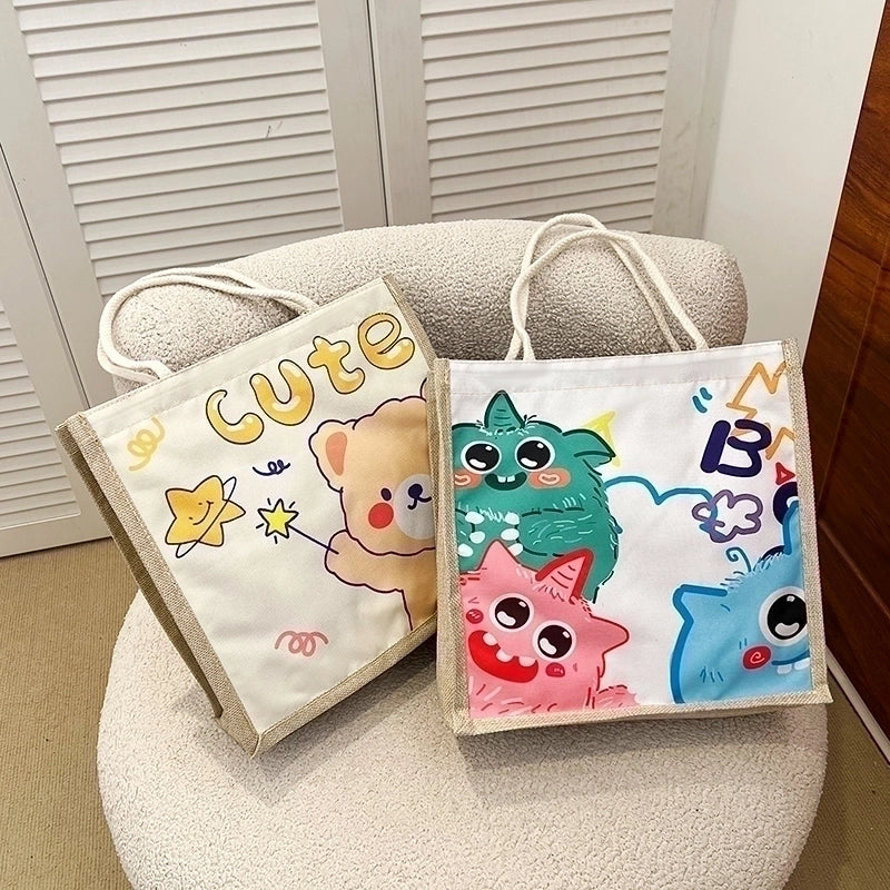 Women's Linen Animal Cartoon Classic Style Sewing Thread Square Zipper Handbag