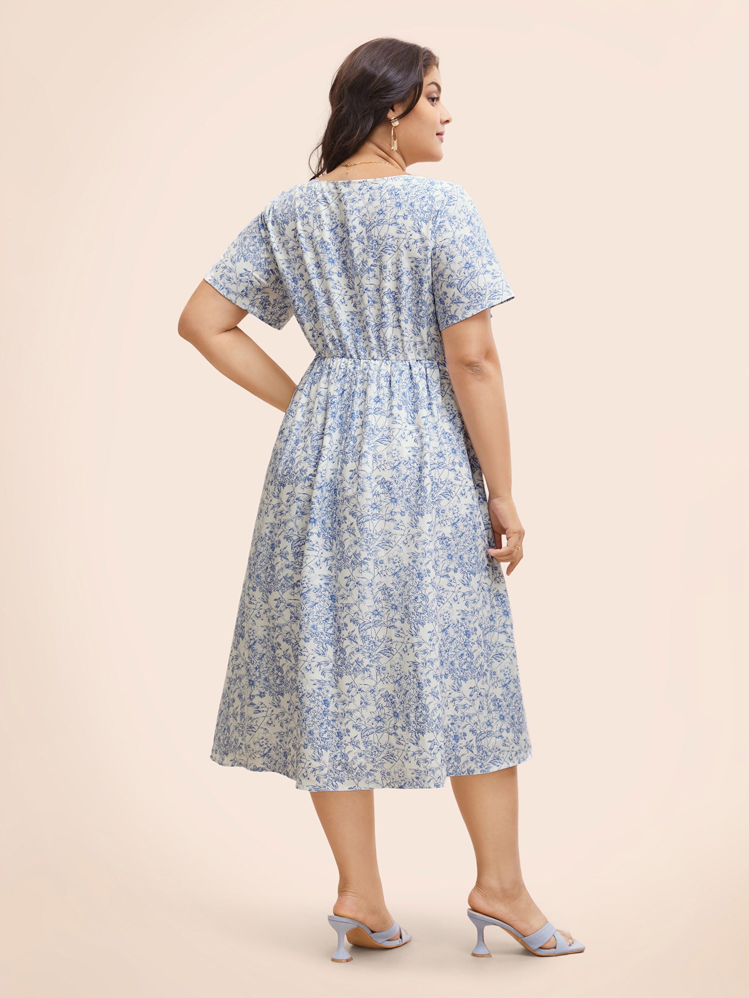 Square Neck Floral Tucked Seam Dress