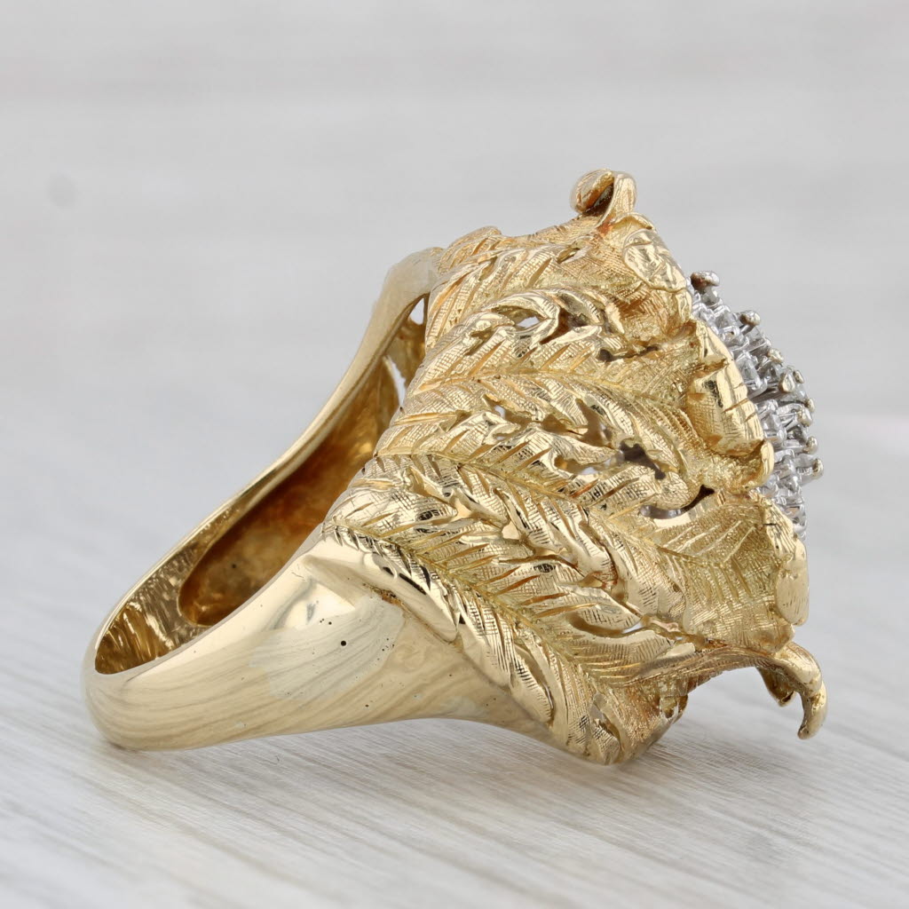 Vintage 0.50ctw Diamond Cluster Ornate Flower Ring 18k Gold Size 7.5 Cocktail