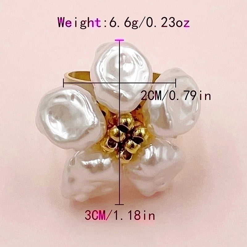 Vintage Style Flower Stainless Steel Plating Inlay Shell Gold Plated Open Rings