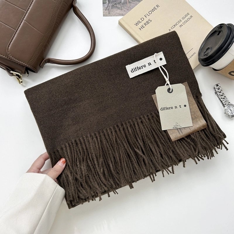 Women's Elegant Retro Solid Color Imitation Cashmere Tassel Scarf