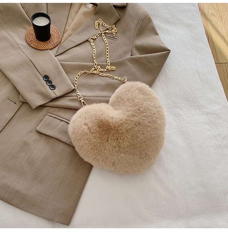 Women's Small Plush Solid Color Streetwear Heart-shaped Zipper Shoulder Bag Crossbody Bag