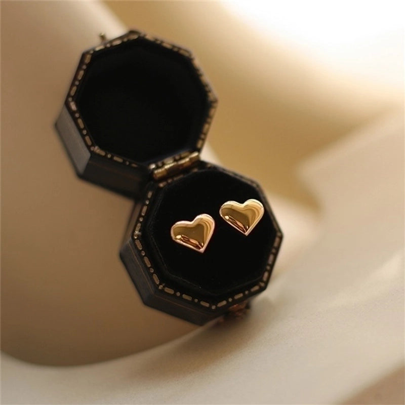 Minimalist Heart Shape Stainless Steel 14K Gold Plated Ear Studs