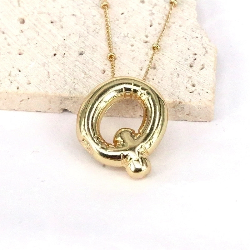 Minimalist Classic Style Letter Copper 18k Gold Plated Pendant Necklace In Bulk