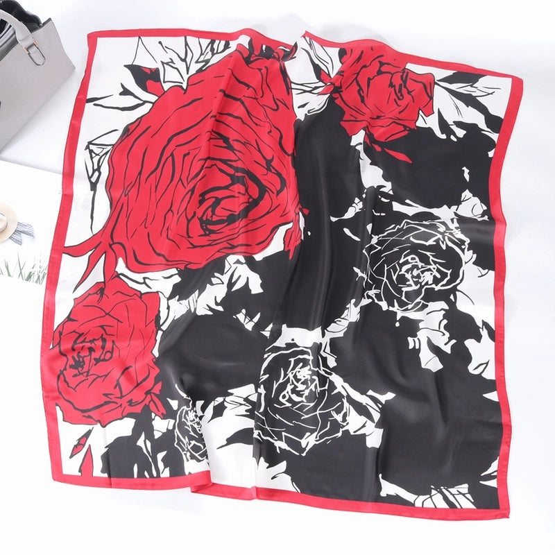 Women's Casual Plant Satin Printing Silk Scarf