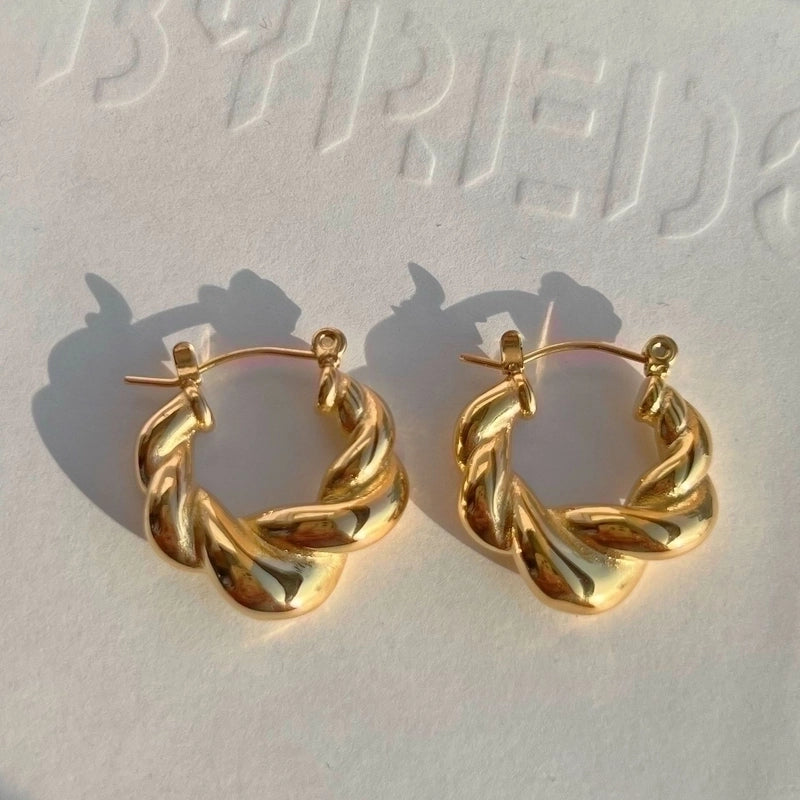 1 Pair Minimalist Twist Titanium Steel Plating 18k Gold Plated Hoop Earrings