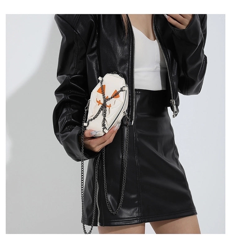 Halloween Women's Small Pu Leather Cross Skull Streetwear Pillow Shape Zipper Crossbody Bag