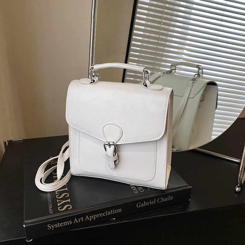 Women's Pu Leather Solid Color Streetwear Sewing Thread Square Flip Cover Functional Backpack