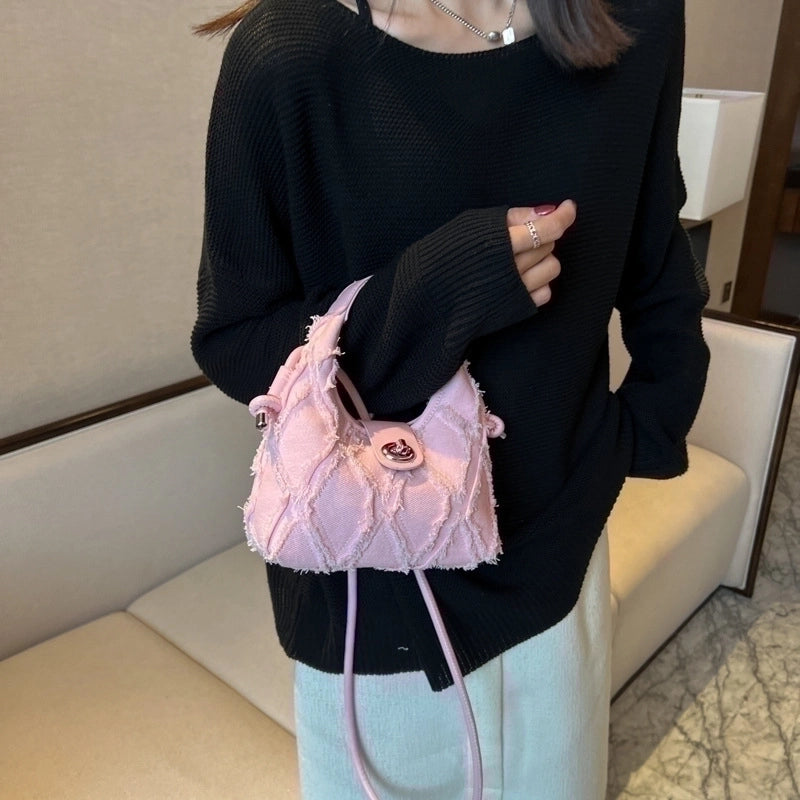 Women's Denim Solid Color Preppy Style Streetwear Pillow Shape Zipper Shoulder Bag Handbag Crossbody Bag