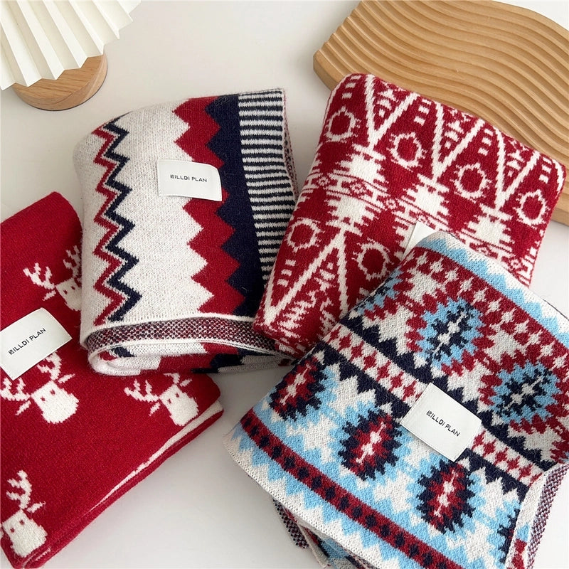 Festive Knitted Scarf Women's Winter Long Fashion All-matching Thick Warm Wool Scarf Fashion Student
