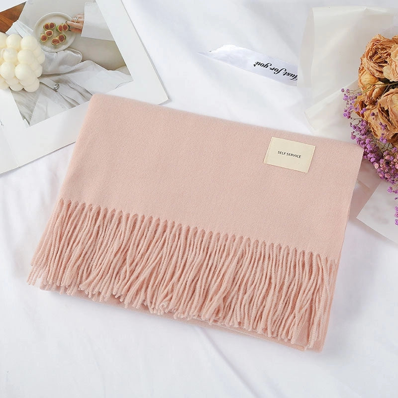 Women's Minimalist Solid Color Polyester Tassel Scarf