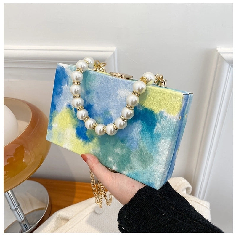 Women's Small Pu Leather Color Block Streetwear Lock Clasp Box Bag