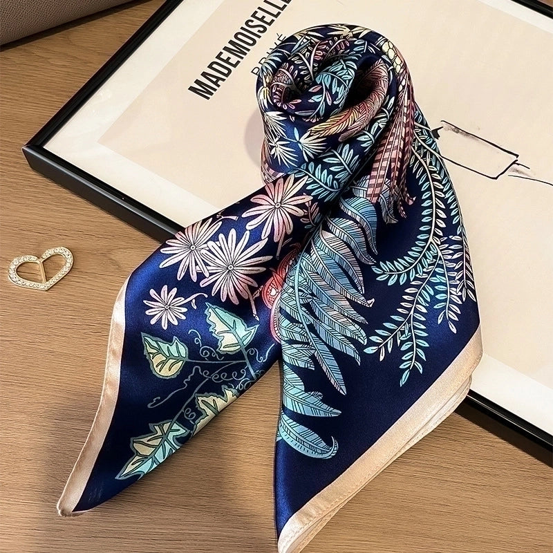Women's Elegant Plant Silk Printing Silk Scarf