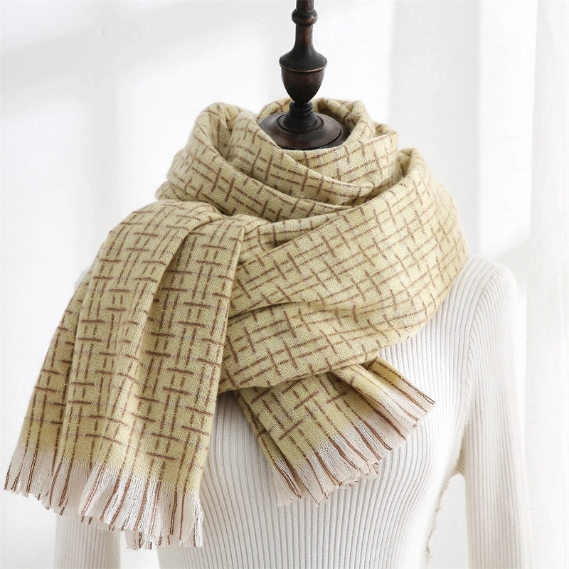 Women's Minimalist Classic Style Plaid Imitation Cashmere Scarf