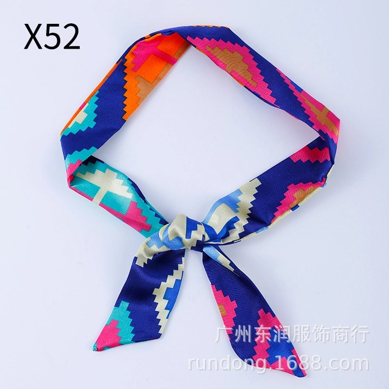 Silk Scarf Long Beveled Small Silk Scarf Double-layer Hair Belt Ribbon Decoration Tie Bag Hand Gift Box Silk Scarf