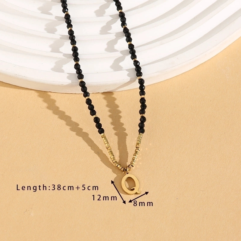 Casual Letter 304 Stainless Steel 18K Gold Plated Beaded Pendant Necklace