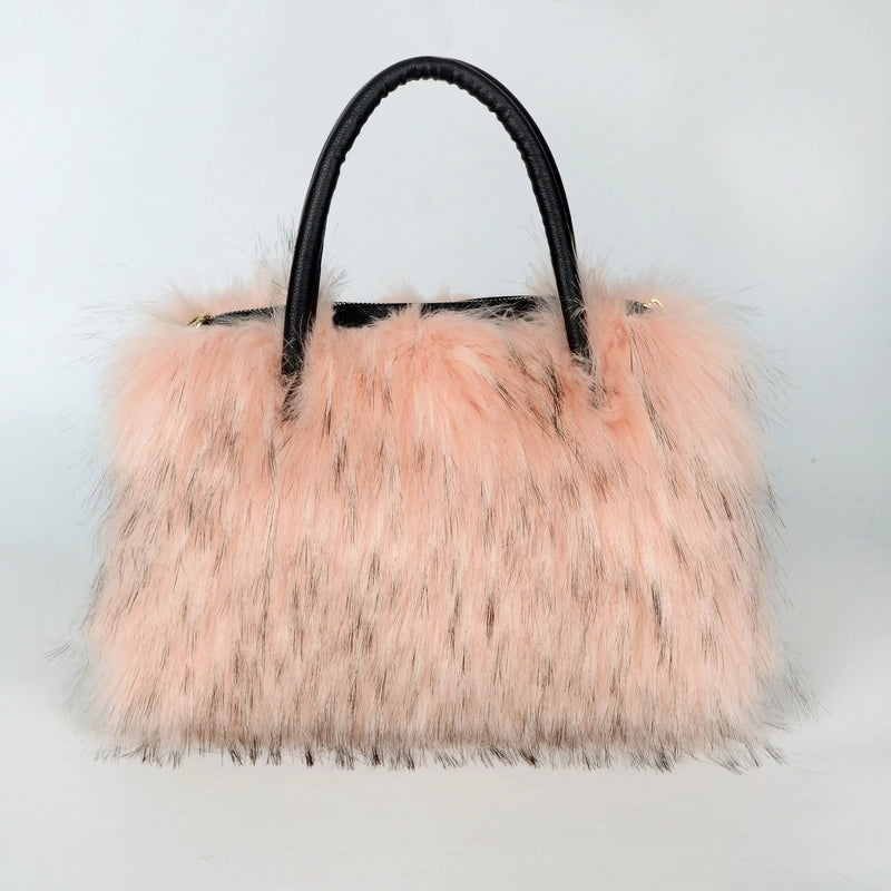Women's Large Imitation Fur Solid Color Basic Classic Style Square Zipper Tote Bag