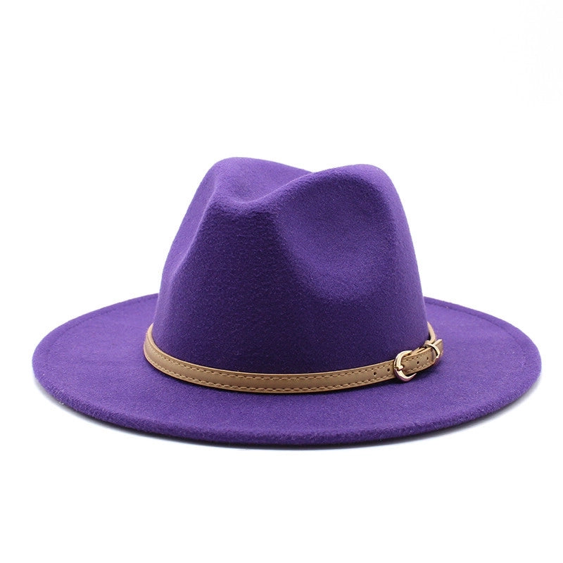 Unisex Basic Solid Color Big Eaves Flat Eaves Fedora Hat