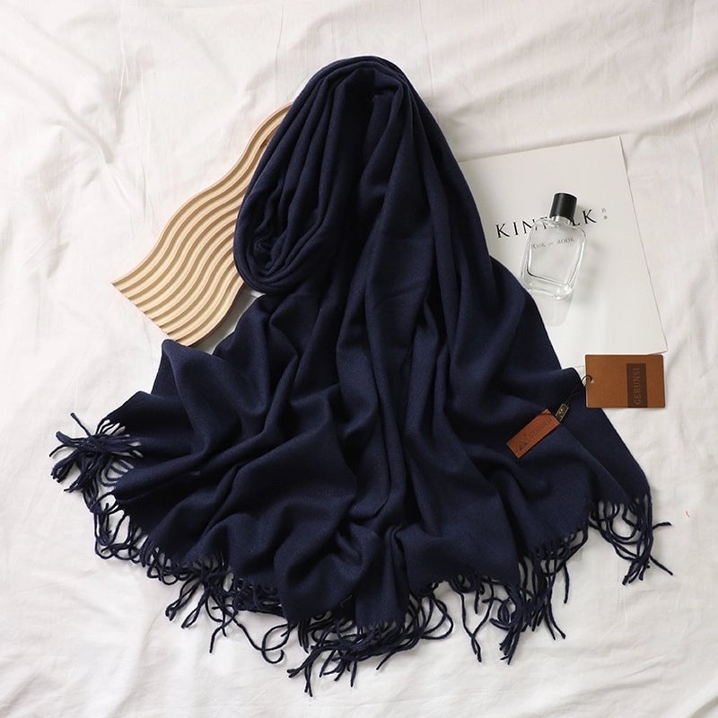 Solid Color Prickly Wool Scarf Women's 300g Ge Run Si Imitation Cashmere Thickened Scarf Japanese Style Plain Scarf For Autumn And Winter