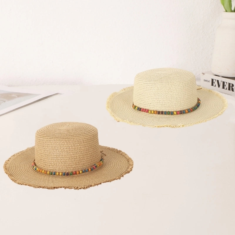 Women's Vacation Beach Minimalist Solid Color Straps Big Eaves Straw Hat