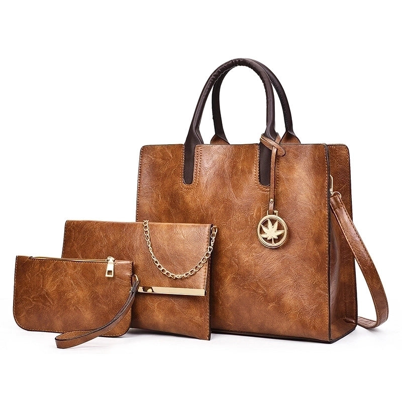 Women's All Seasons Pu Leather Solid Color Vintage Style Square Zipper Shoulder Bag Bag Sets Handbag