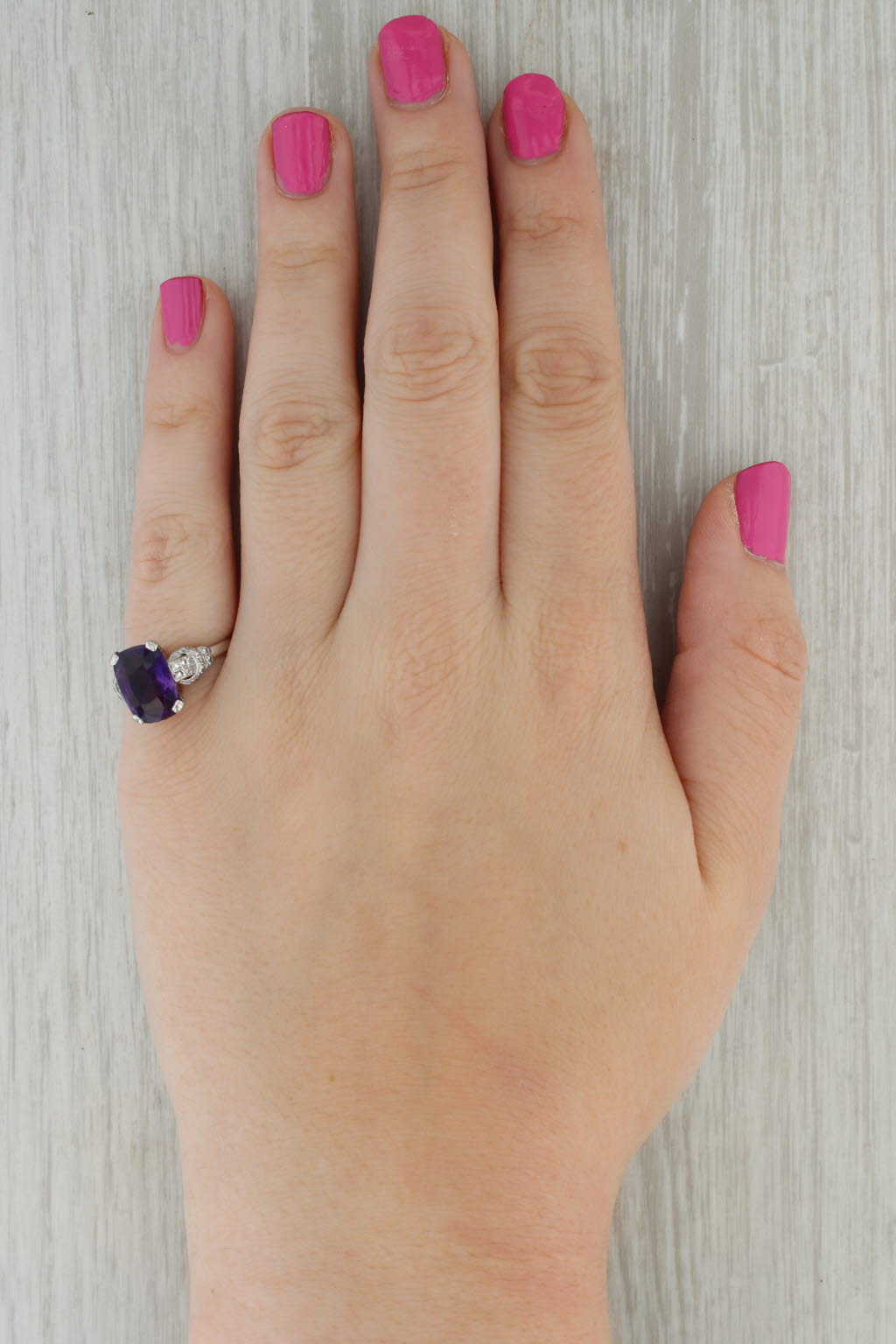 4.05ctw Cushion Amethyst Diamond Ring Platinum Size 7.5