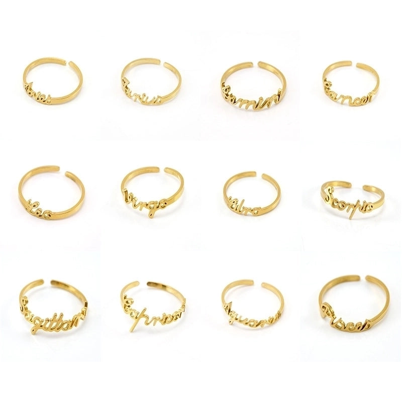 Fashion Letter Constellation Titanium Steel Gold Plated Open Ring