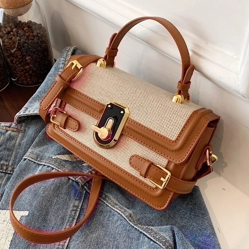 Women's Small Pu Leather Plaid Vintage Style Lock Clasp Handbag