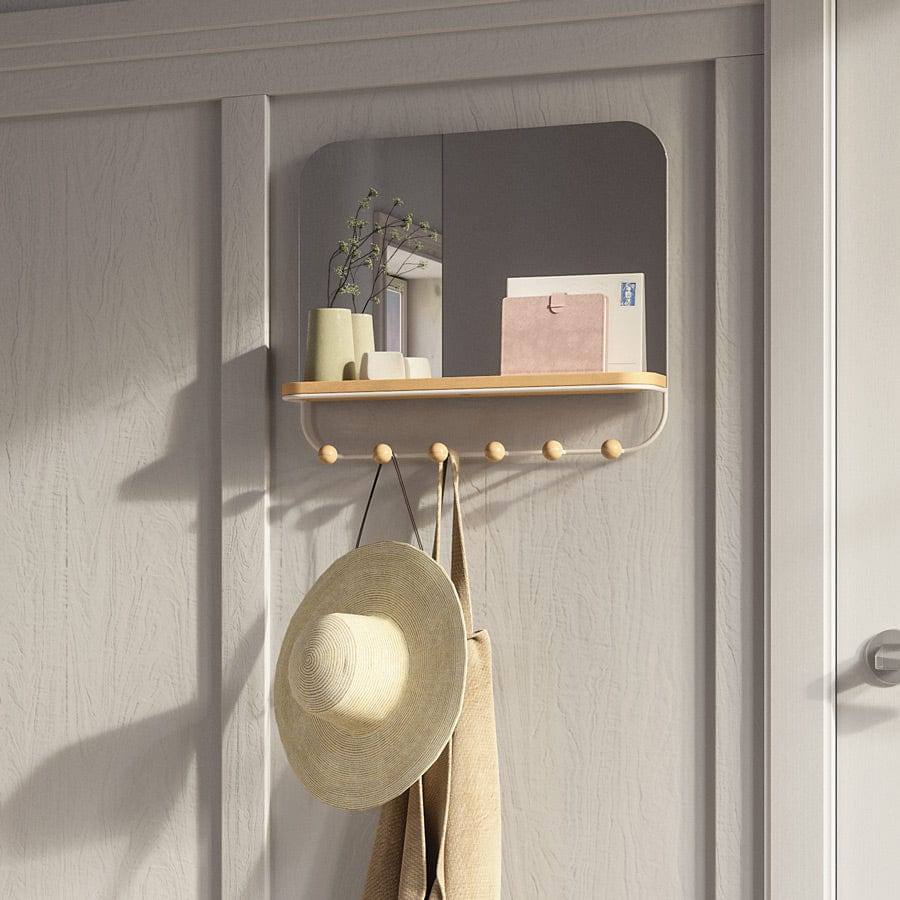 Estique Mirror with Hooks - White