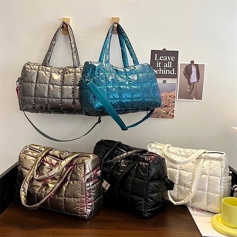 Women's Large Autumn&winter Cotton Solid Color Fashion Square Zipper Handbag