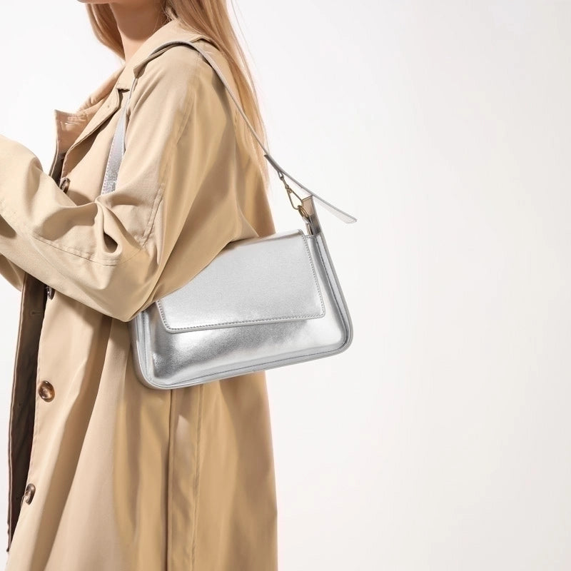 Women's Pu Leather Solid Color Basic Classic Style Streetwear Sewing Thread Square Magnetic Buckle Flip Cover Shoulder Bag