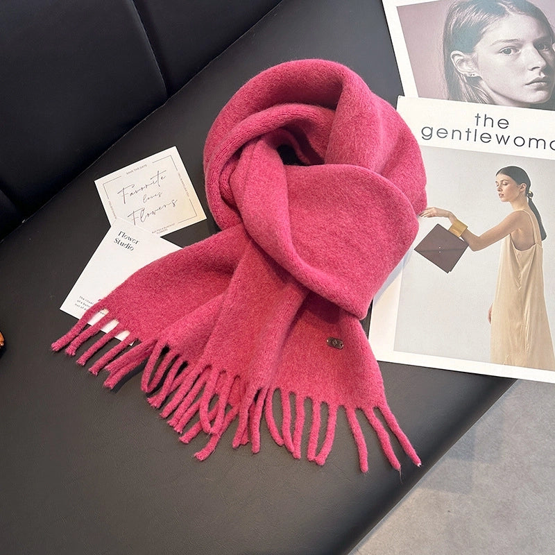 Women's Sweet Solid Color Fleece Scarf