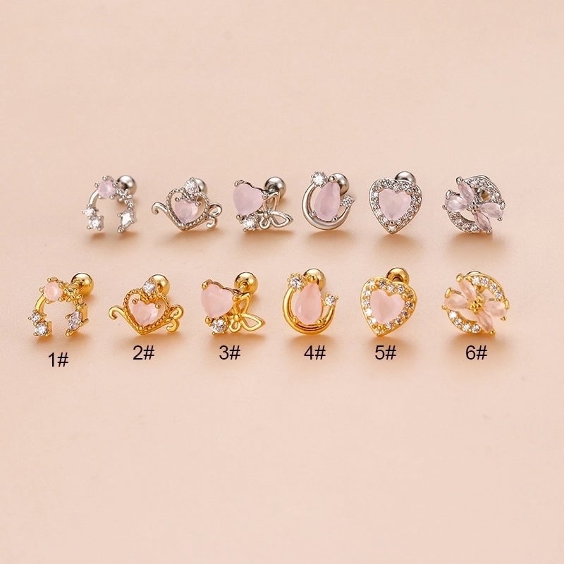 1 Piece Ear Cartilage Rings & Studs Sweet Heart Shape Bow Knot 316L Stainless Steel  Copper Plating Zircon