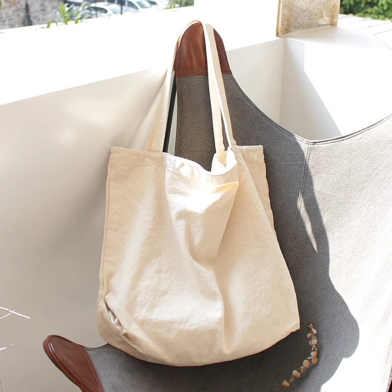 Women's Large Canvas Solid Color Basic Classic Style Open Canvas Bag