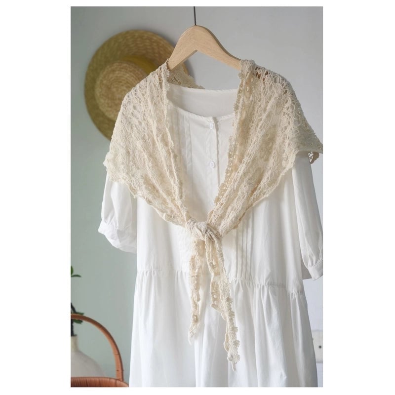 Cotton Handmade Crochet Triangle Scarf Spring And Summer Women's Solid Color Hollow-out Air-conditioning Room Neck Protecting Shawl Dual-purpose Scarf