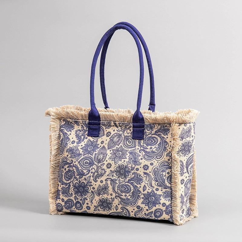 Women's Large All Seasons Polyester Cotton Color Block Classic Style Square Zipper Tote Bag