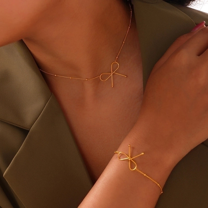 Casual Minimalist Commute Bow Knot 304 Stainless Steel 18K Gold Plated Plating Bracelets Necklace