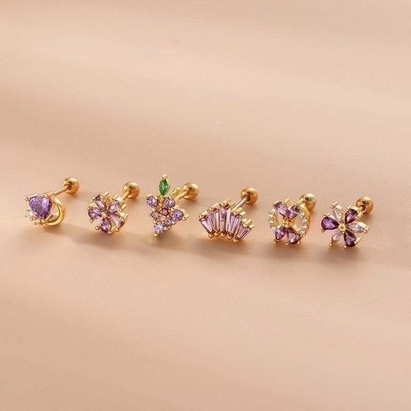 1 Piece Ear Cartilage Rings & Studs Sweet Heart Shape Flower 316L Stainless Steel  Copper Inlay Zircon