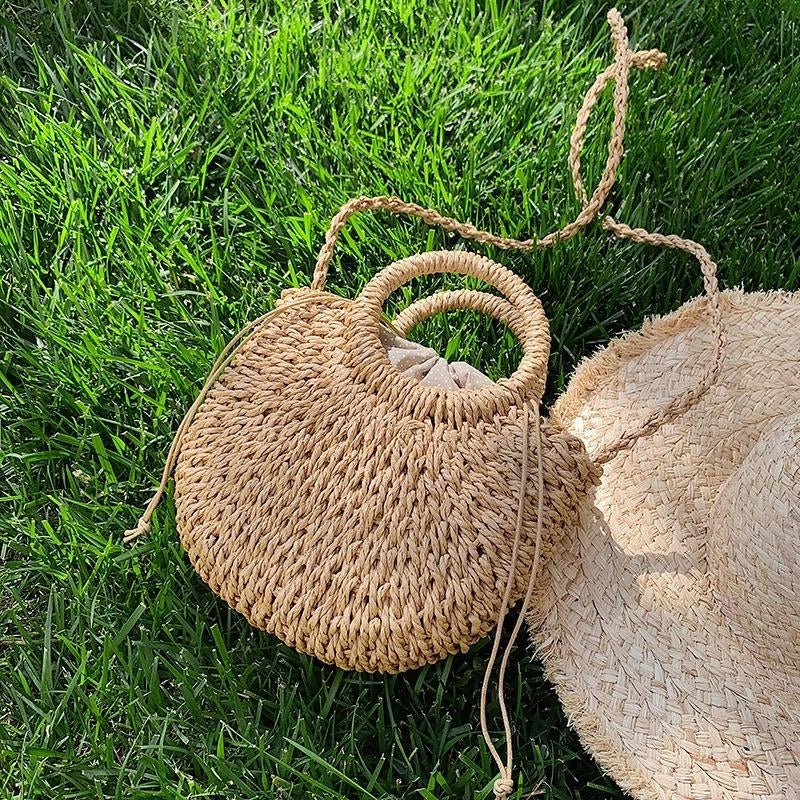 Women's Small Leather Fashion Straw Bag
