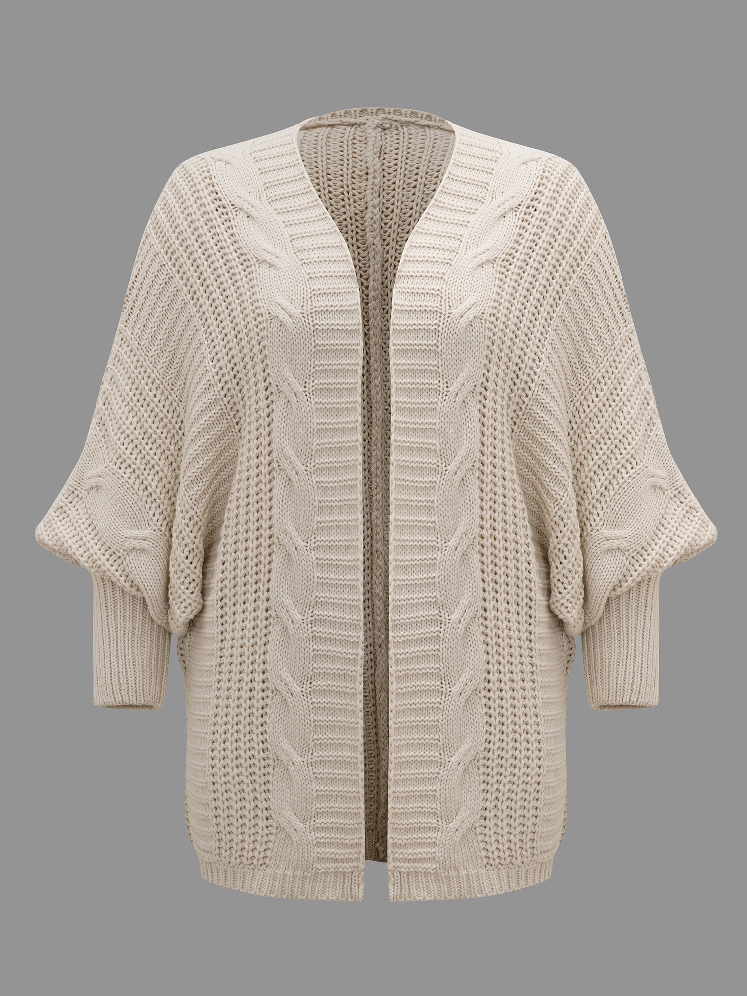 Cable Knit Open-Front Ribbed Knit Cardigan