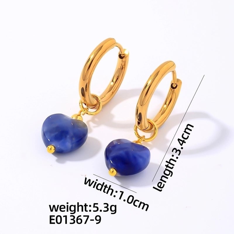 1 Pair Vintage Style Minimalist Heart Shape Plating 304 Stainless Steel Natural Stone Drop Earrings