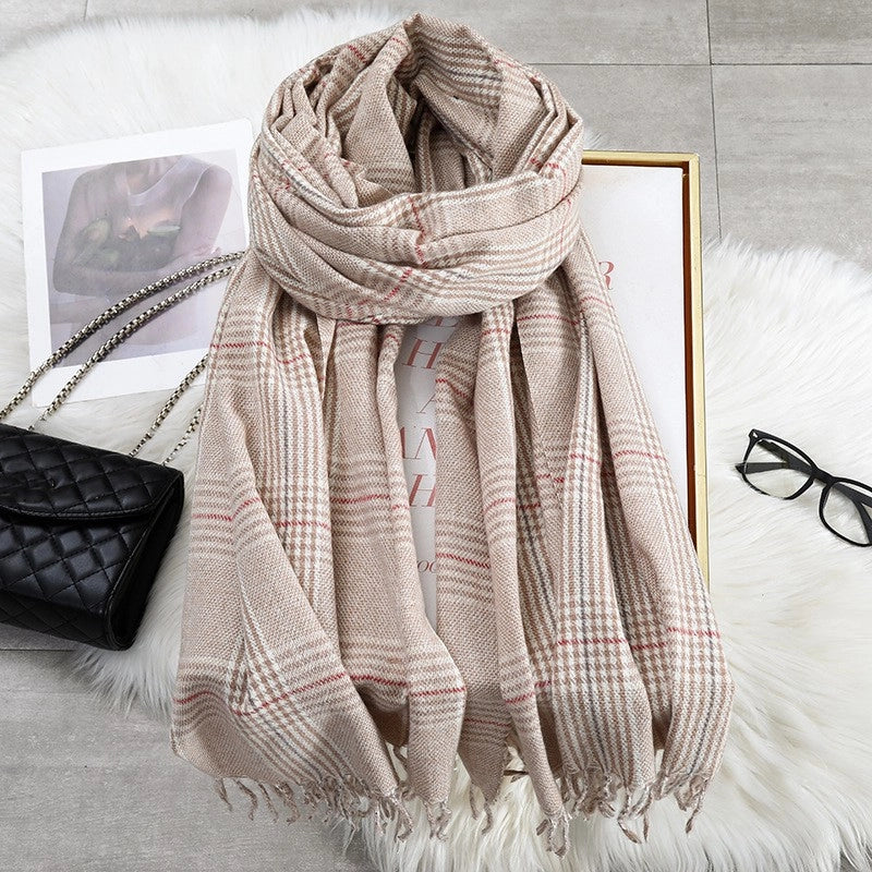 Women's Casual Minimalist Lattice Imitation Cashmere Tassel Scarf
