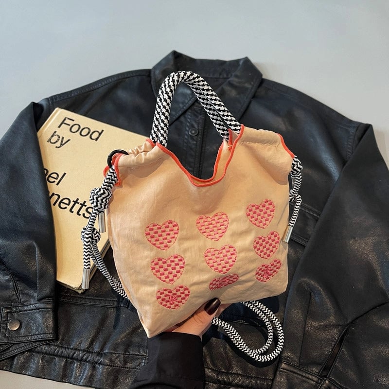 Women's Medium Cloth Heart Shape Classic Style Square Open Crossbody Bag