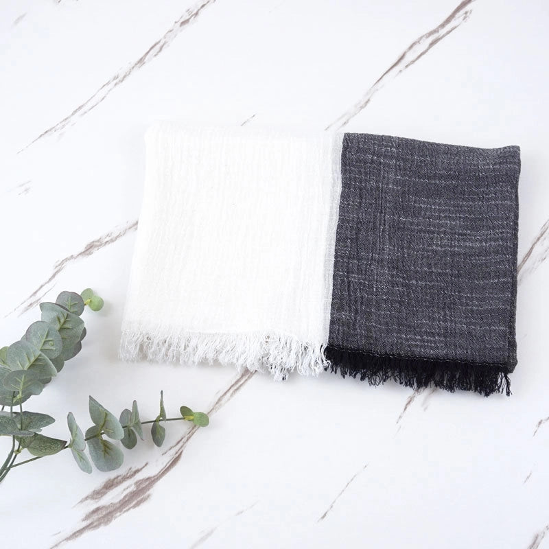 Spring And Autumn Thin Cotton And Linen Scarf Natural Wrinkle Left And Right Color-matching Cotton Scarf
