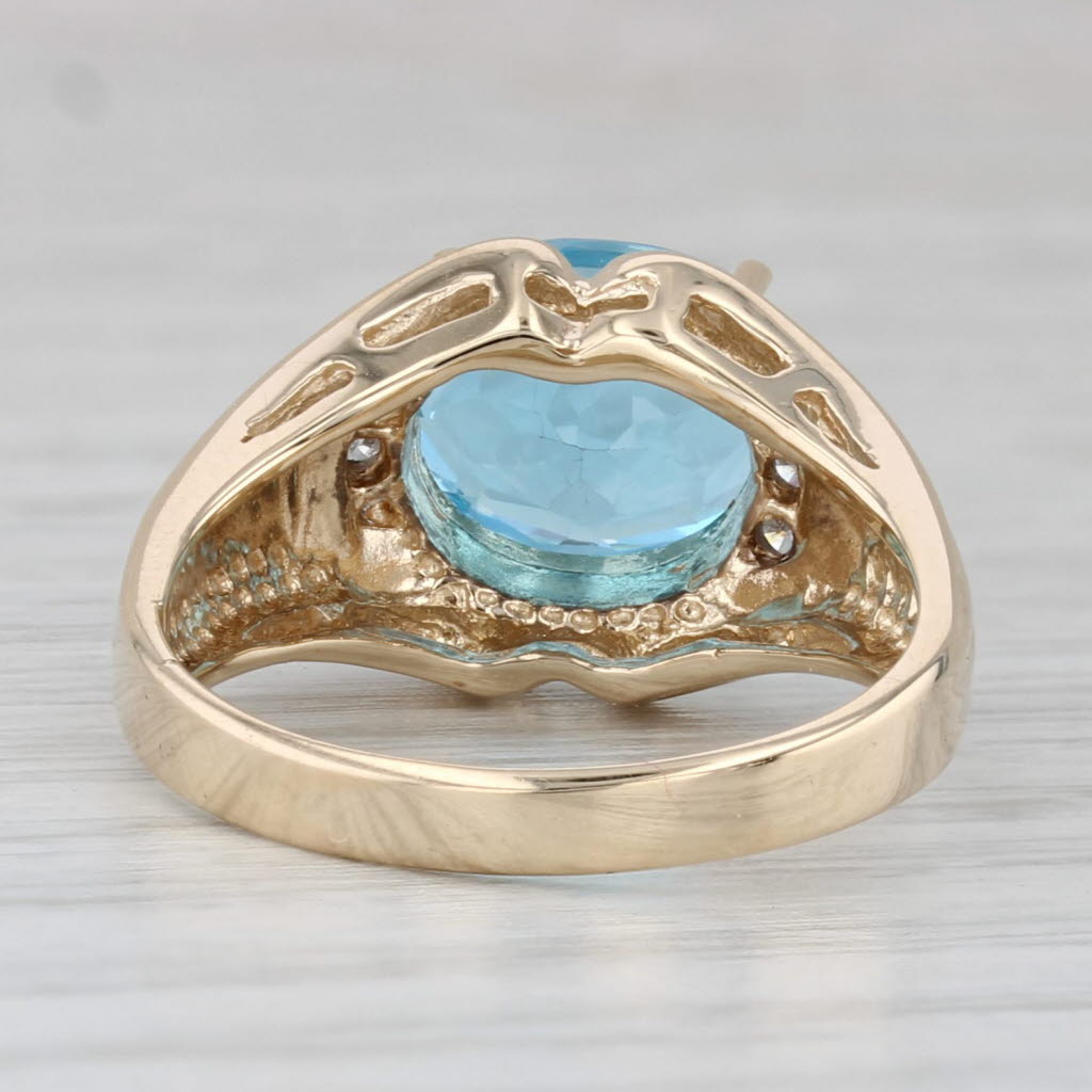 3.39ctw Oval Blue Topaz Diamond Ring 10k Yellow Gold Size 7