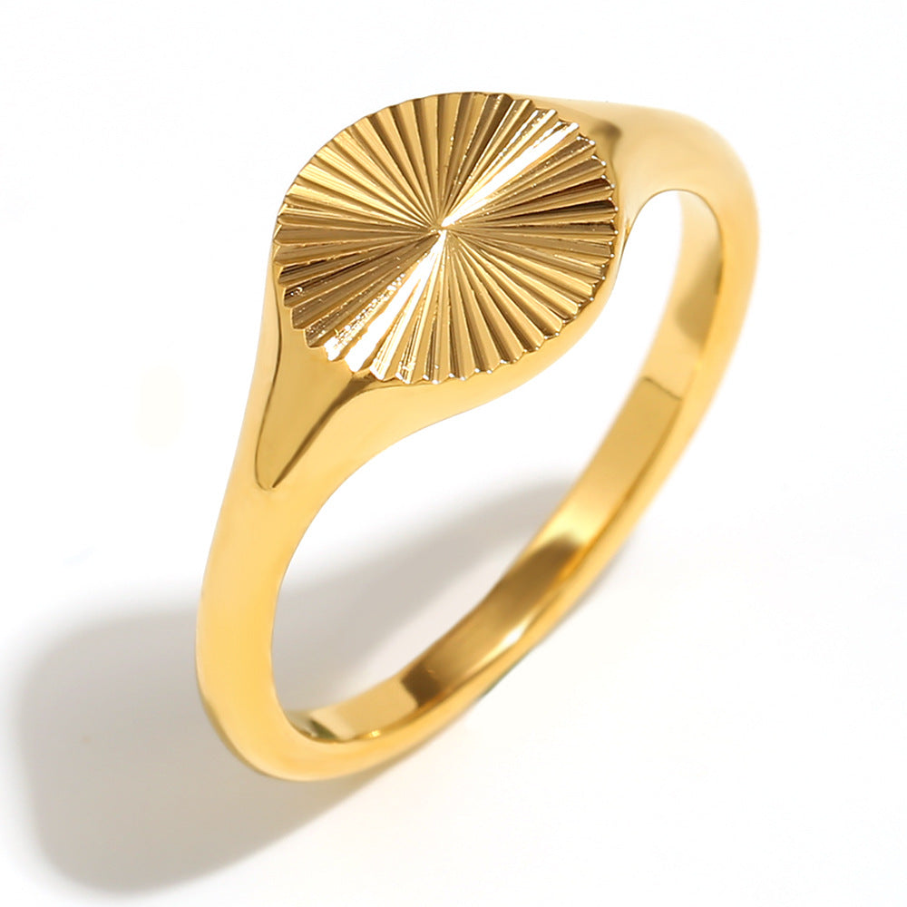 Fashionable Niche Personality Simple Hot Style Hand Jewelry Stainless Steel Plated 18K Gold Line Oil Drop Ring Female